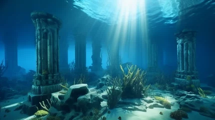 Tuinposter 3D illustration based on the legend of the lost city of Atlantis, underwater city. Generative AI © Fuji