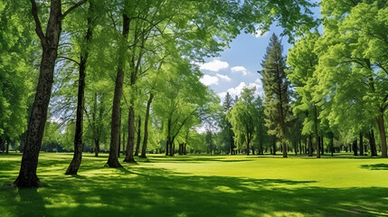 Fototapeta na wymiar Beautiful bright colorful summer Green spring Landscape concept background Generative AI