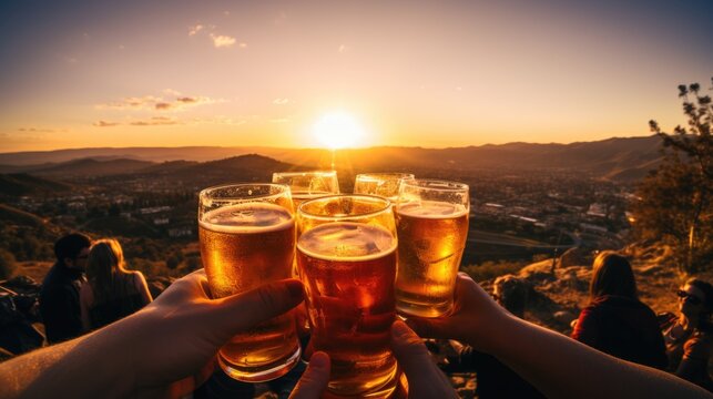 Cheers glasses of drinks together between friends and colleague for their success.
