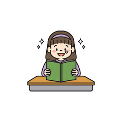 本を読んで感動する女の子のイラスト