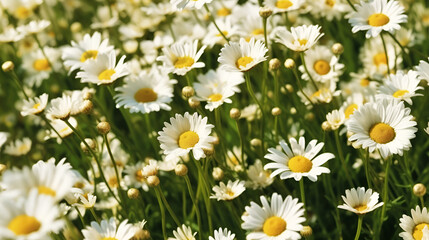 Field of daisies top view Texture natural background Generative Ai