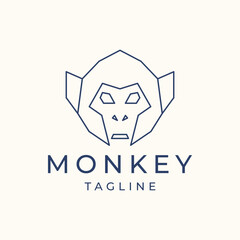 Monkey head line art logo design template