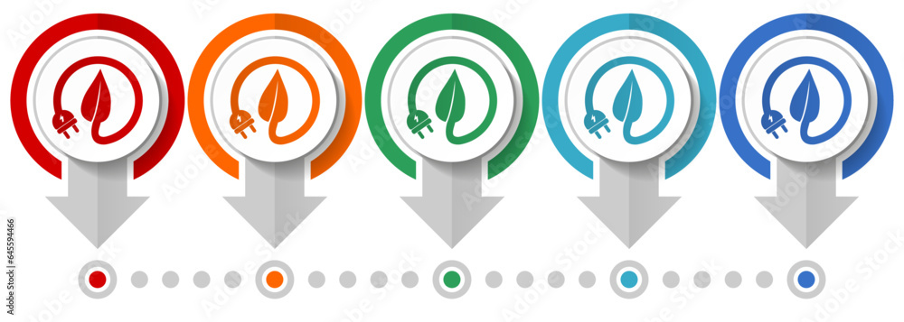 Fototapete renewable, green energy, electricity, leaf vector icon set, flat design infographic template, set po