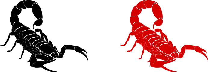 scorpion (red & black)- tattoo, logo, silhouette on transparent background - obrazy, fototapety, plakaty