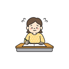 勉強が終わらず焦る女の子のイラスト