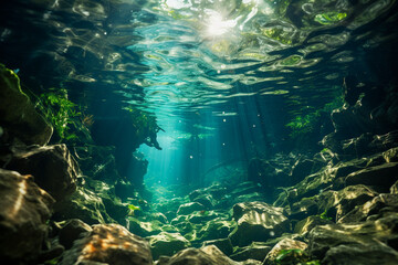 Fototapeta na wymiar Underwater shot in the sea or river