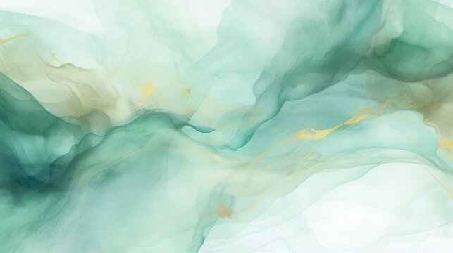 Abstract marble pastel mint blue white gold color paint background. Acrylic texture with marble pattern