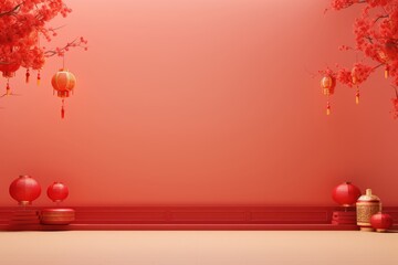 Chinese New Year Theme with Empty Space for Product Display and Presentation, Minimal Scene for Product Showcase, Studio Room Platform.
