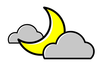 シンプルな手書きのお天気マーク-三日月と雲- © benidama