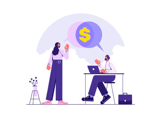 Business people discussing terms of contract. Concept of financial deal or agreement, trade dispute, business negotiation, dialog or conversation