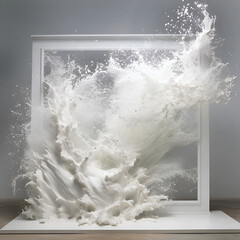 Capture the energy of a crashing ocean wave, as it creates a towering wall of white foam on white background
