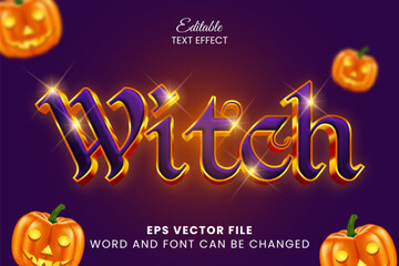 Witch neon 3d editable vector text effect. Halloween vector text effect