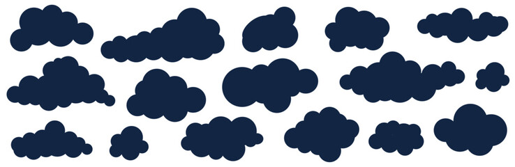 Thunderclouds set. There are clouds in the sky. Autumn dark clouds. Vector illustration.