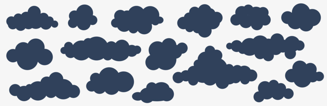 Thunderclouds set. There are clouds in the sky. Autumn dark clouds. Vector illustration.