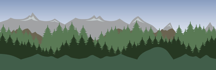Fototapeta premium Natural landscape. Background illustration of a beautiful mountain landscape with green forest.