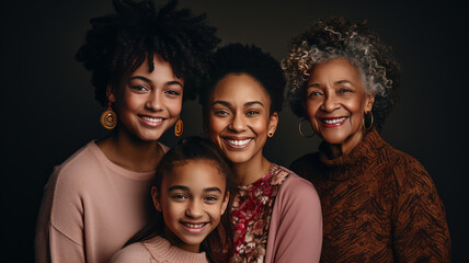 Fototapeta premium African american family, young daughter, mom, grandmother and great grandmother.generative ai