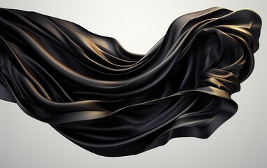 Fototapeta premium Black dynamic Cloth silk scarf movement, floating fabric background,