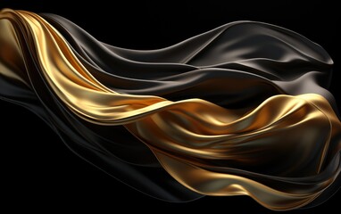 Black dynamic Cloth silk scarf movement, floating fabric background,