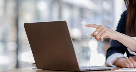 Businessman working with computer Document Management System the sign of the top service Quality...