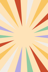 Retro background of sunbeams. Groove poster radial color rays explosion. Vector backdrop.