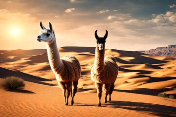 couple of llama in the desert