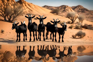 Fototapeta na wymiar black goats in the desert