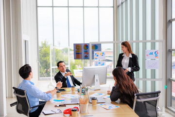 Corporate Businesswoman Engaging in a Productive Meeting, Nurturing Teamwork and Strategic Planning for Success in business presentation