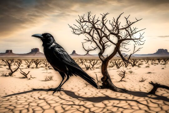 tree and crow in the desert