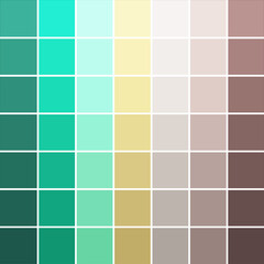 Abstract texture, color combination, pixel effect. Squares in bright green yellow beige brown colors, variety of pastel shades and nuances, warm ground gamma. Suitable for backgrounds and printing.