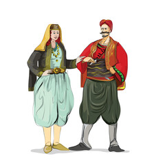 Turkish couple folk dresses drawing
