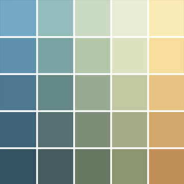 Abstract texture, color combination, pixel effect. Squares in blue green grey orange colors, variety of shades and nuances, muted tones and desaturated vibes. Suitable for backgrounds and printing.
