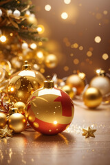 visually appealing abstract, warm christmas-themed wallpaper with a golden aura. Image created using artificial intelligence.