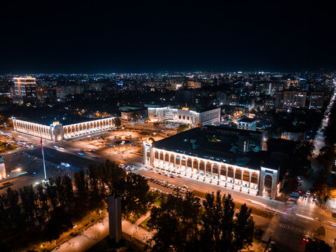 Ala-Too central square of Bishkek city at night