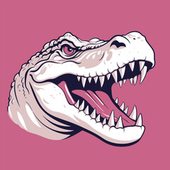 Alligator or dinosaur in pink and white color, vector illustration style.