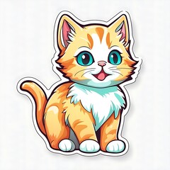 photo of a beautiful and colorful cat sticker isolated on white background. Generative AI