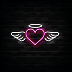 Angel Heart Neon Logo Vector Design Template