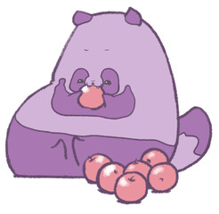 りんごをかじるたぬき（紫）