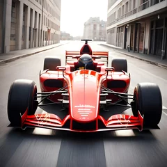 Fototapeten formula car racing in street circuit ai generated © XMind
