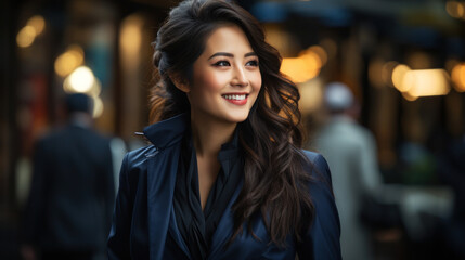 Obraz premium Smiling business woman on the background of the city