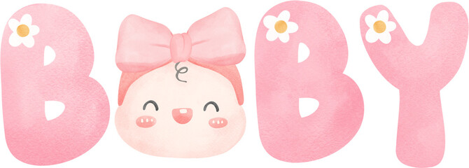 Baby shower girl, baby word watercolor