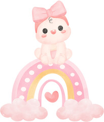 Baby shower girl on pink rainbow watercolor