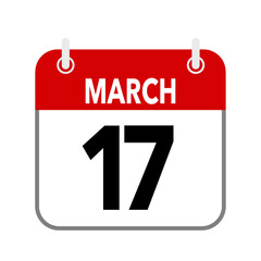 17 March, calendar date icon on white background.