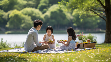 Family enjoying picnic outing