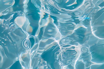 Clear water in swimming pool with ripple in clean aqua liquid. Summer wallpaper blue background and reflection of sunlight on water surface. - obrazy, fototapety, plakaty