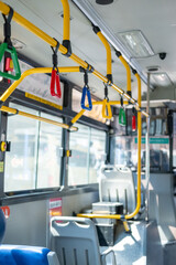 Interior view of the bus with hand grip, in Seoul, South Korea