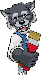 Wolf Painter Decorator Holding Paintbrush