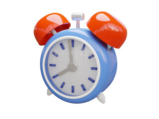 Realistic 3d alarm clock in blue and red colors. Classic Table Clock.  3d rendered illustration.
