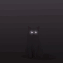 暗闇で目が光る白猫_正方形