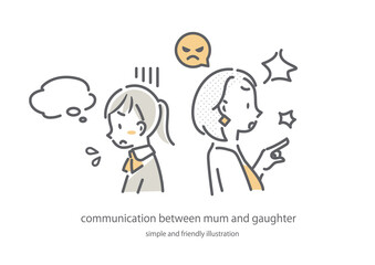 お母さんと娘　コミュニケーション　シンプルでお洒落な線画イラスト