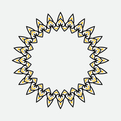 decorative royal round frame, black and yellow ornamental border Indian and Arabic style, abstract floral cycle ornament design, vector illustration